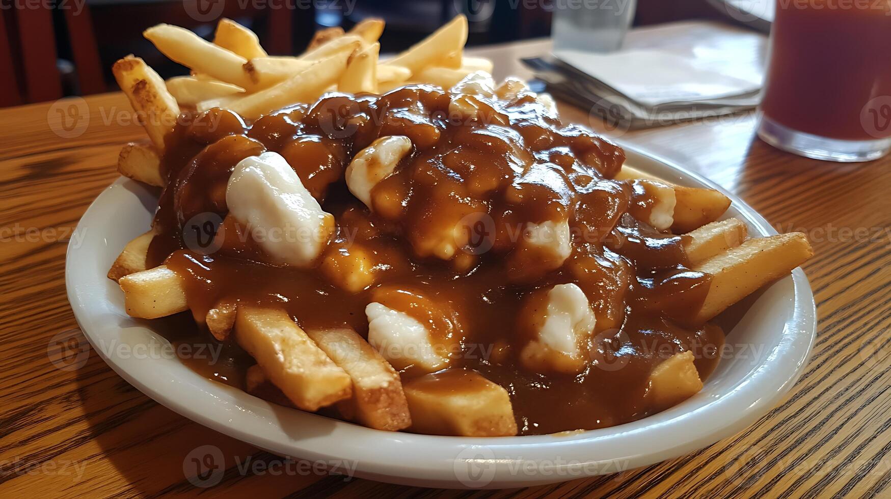 poutine with fresh cheese curds and hot gravy photo