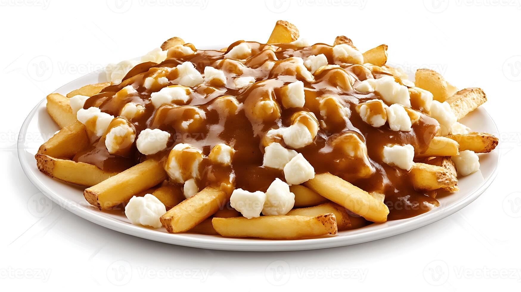A mouthwatering plate of poutine with cheese curds and gravy, photo