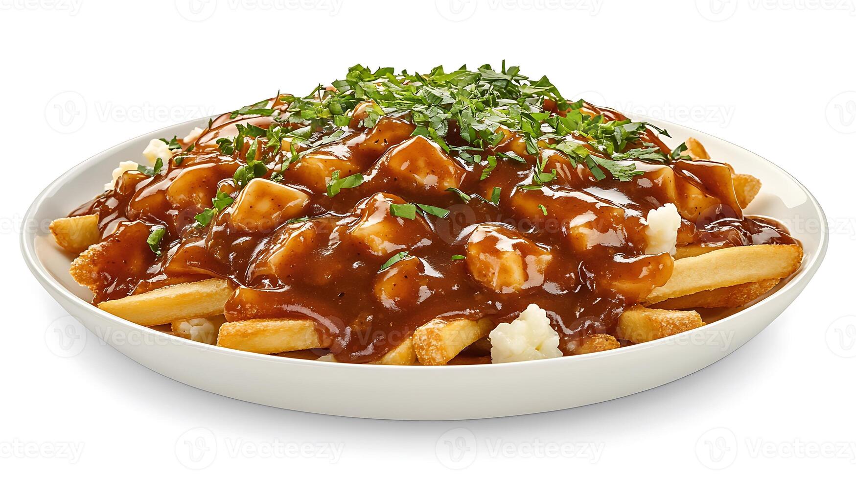 A mouthwatering plate of poutine with cheese curds and gravy, photo
