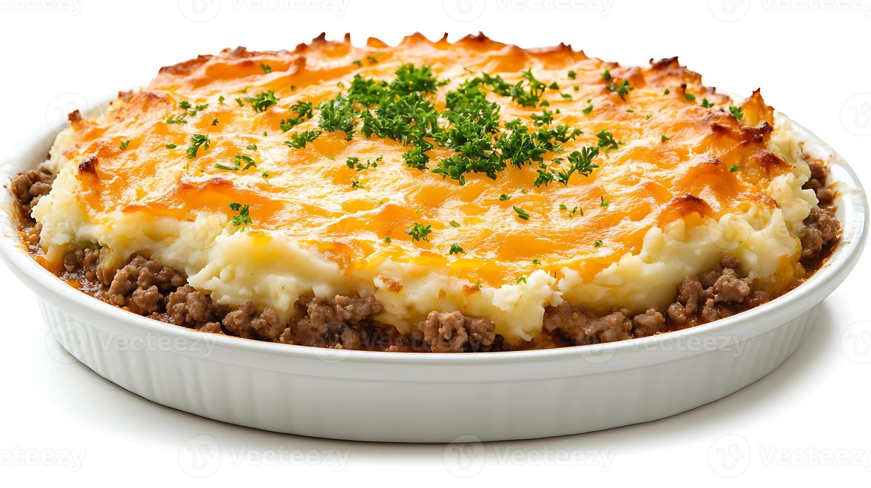 British dish Shepherds pie with ground meat mashed potato photo
