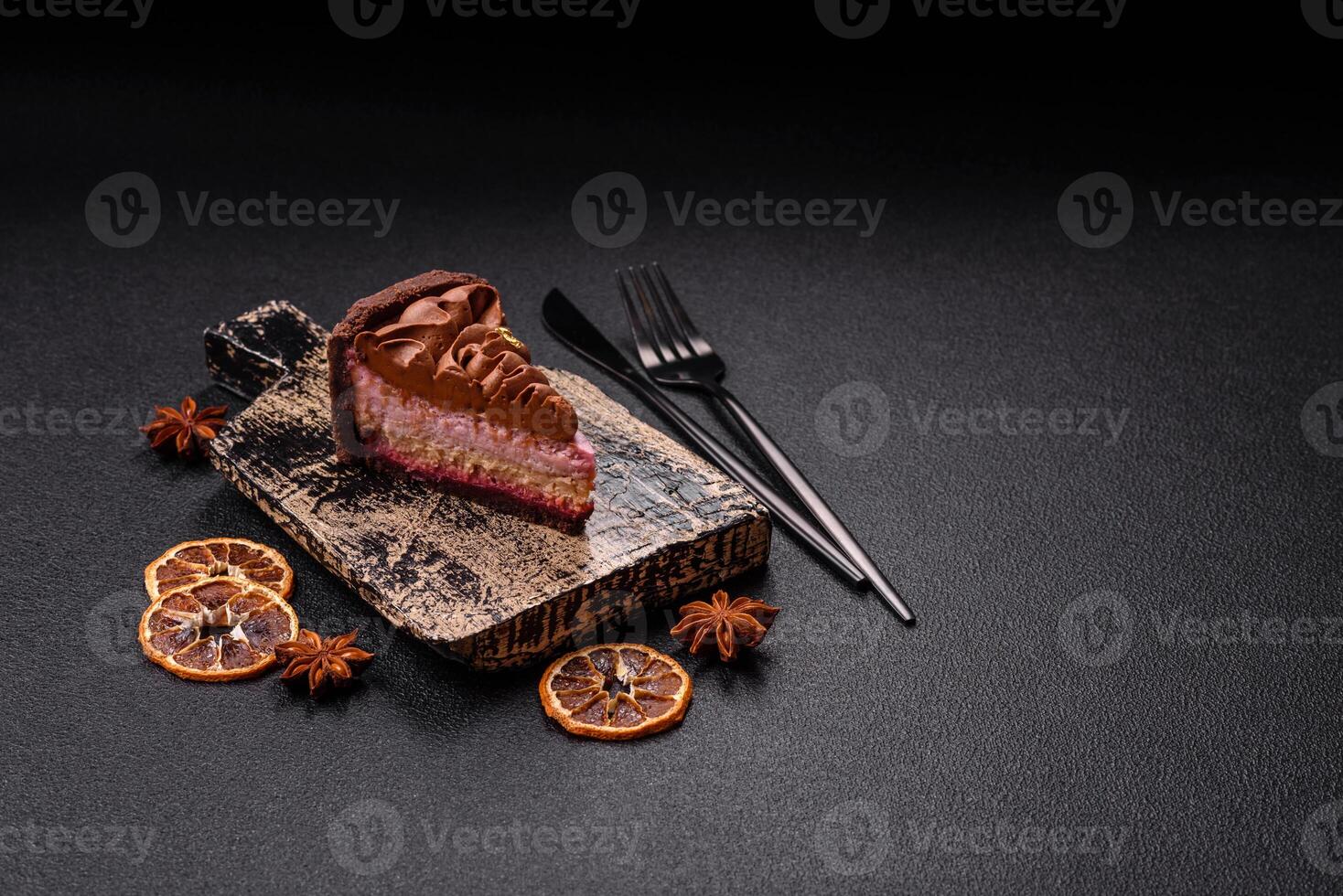 A piece of sweet cheesecake with mascarpone cheese, strawberry flavor photo