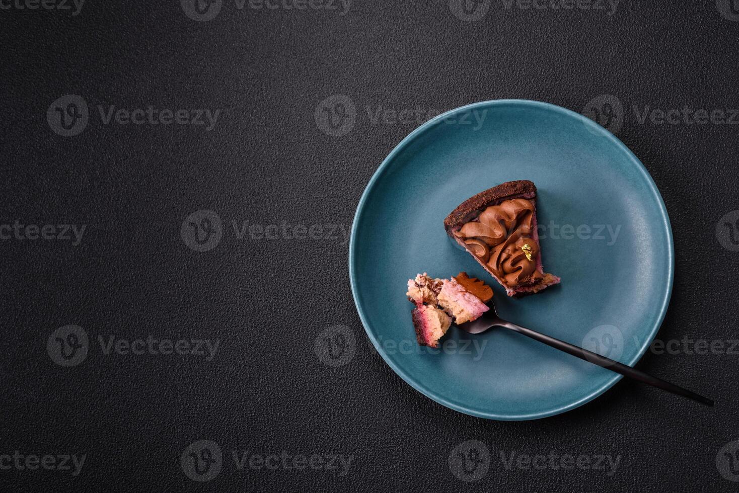 A piece of sweet cheesecake with mascarpone cheese, strawberry flavor photo