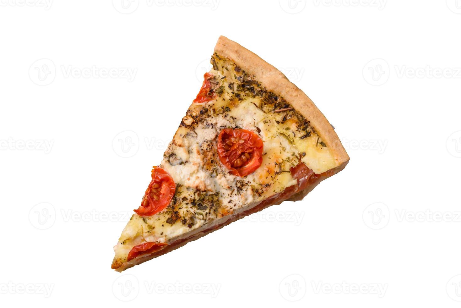 Delicious quiche with broccoli, cheese, chicken, spices and herbs photo