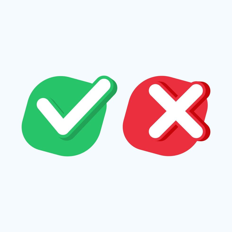Creative Green tick check mark and cross mark symbols icon element, Simple ok yes no graphic design, right checkmark symbol accepted and rejected vector