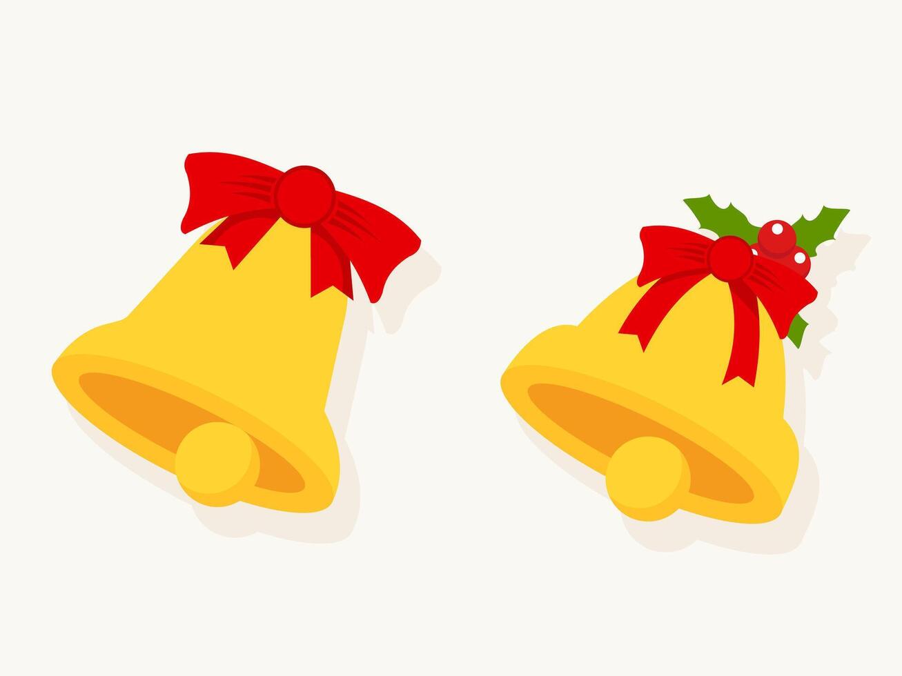 Golden Christmas bell with red ribbon and bow, Xmas decoration illustration isolated on white background vector