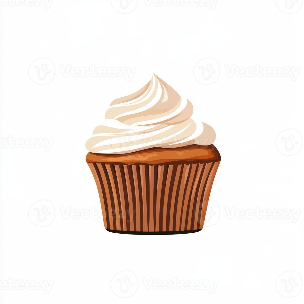 Delicious brown cupcake with swirls of creamy frosting on top photo