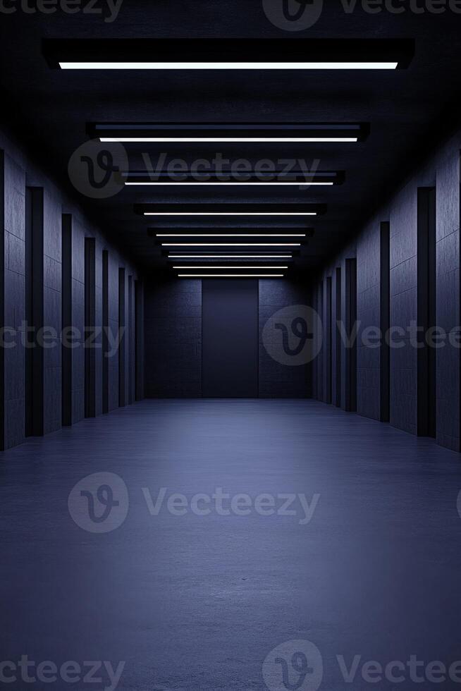 Modern dark corridor with sleek lighting and minimalist design photo