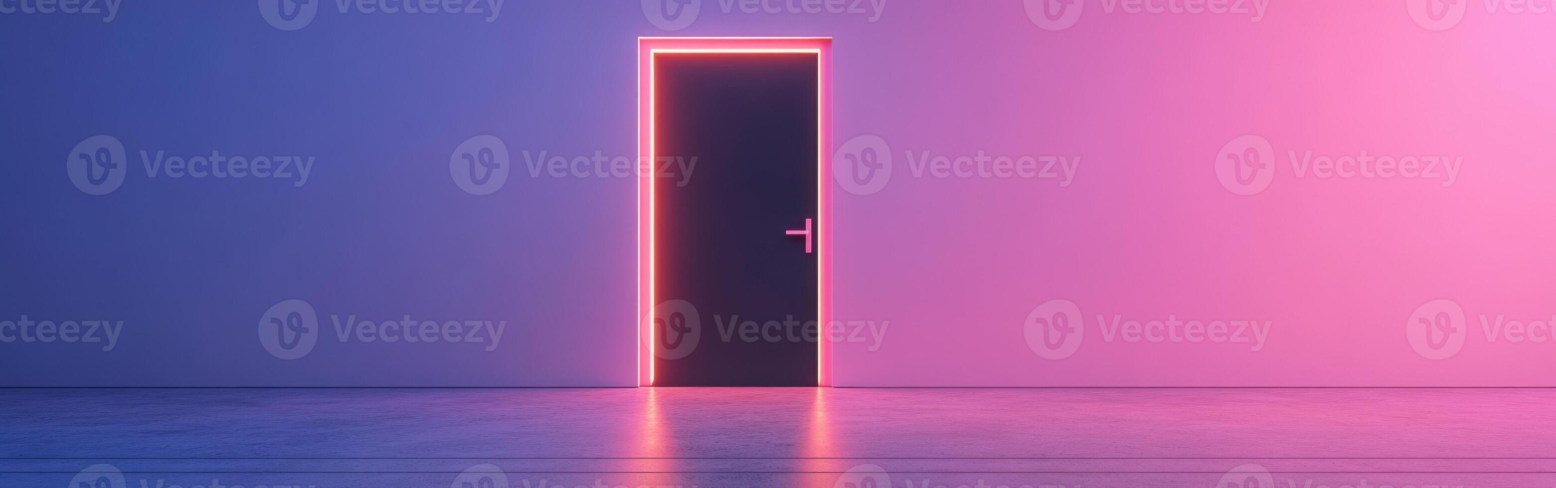 Neon door on a gradient backdrop creates an inviting vibe photo
