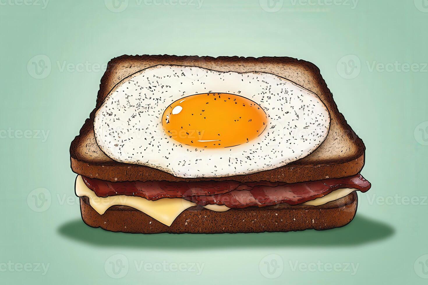 Delicious sandwich with egg and bacon on brown bread photo