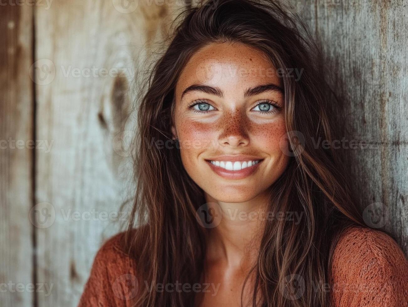 Smiling young woman with beautiful eyes in natural setting photo