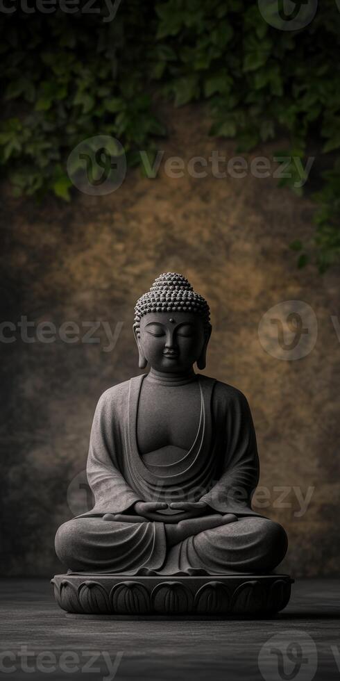 Serene Buddha statue meditating in tranquil setting photo