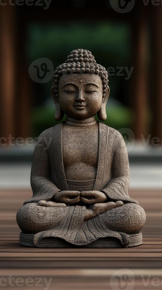 Serene stone Buddha statue in peaceful garden setting photo