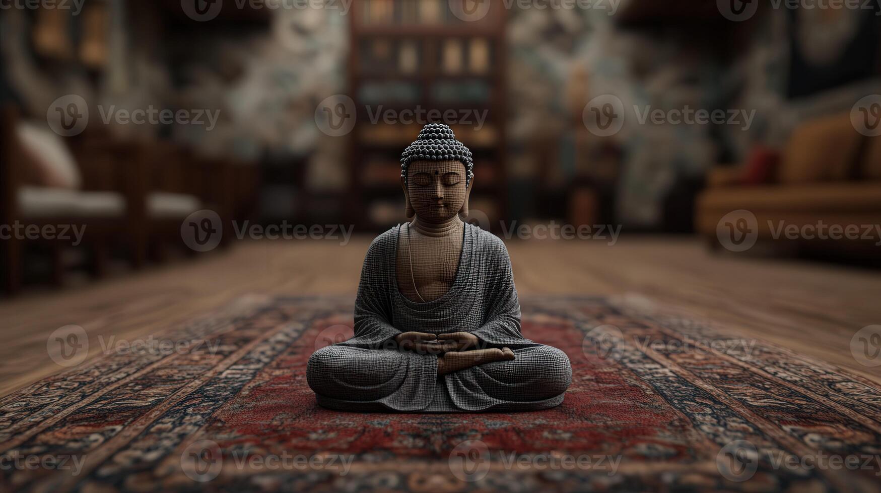 Serene Buddha statue in a tranquil indoor setting photo