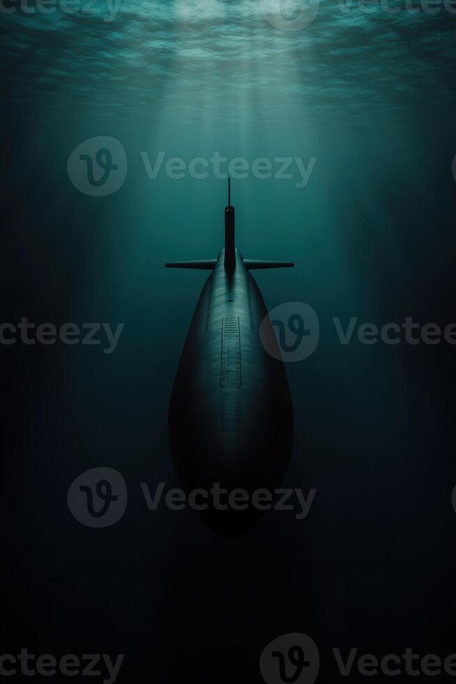 Submarine gliding silently through deep ocean waters photo
