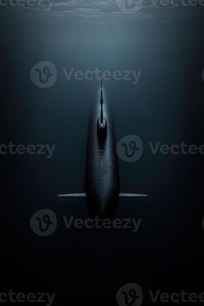Submarine navigating deep beneath the ocean surface photo