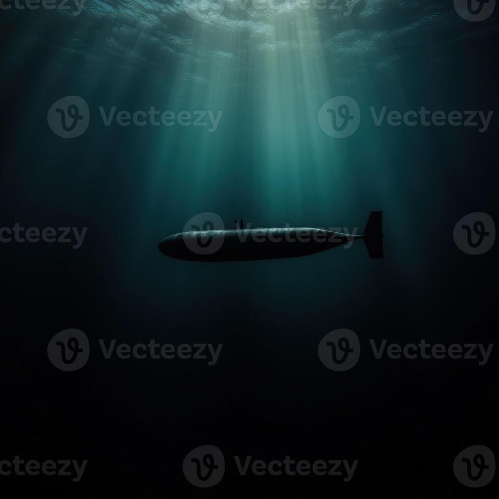 Submarine exploring deep ocean depths in tranquil waters photo