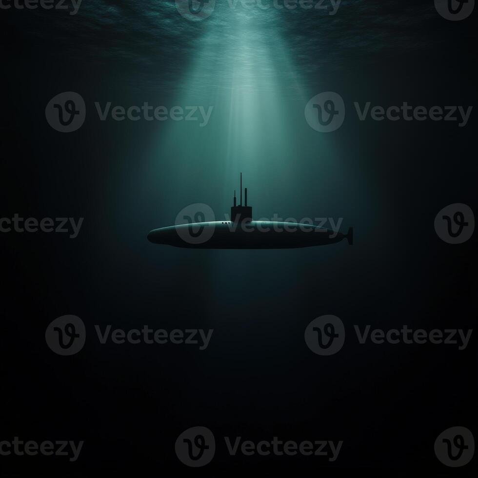 Submarine gliding silently through dark ocean depths photo