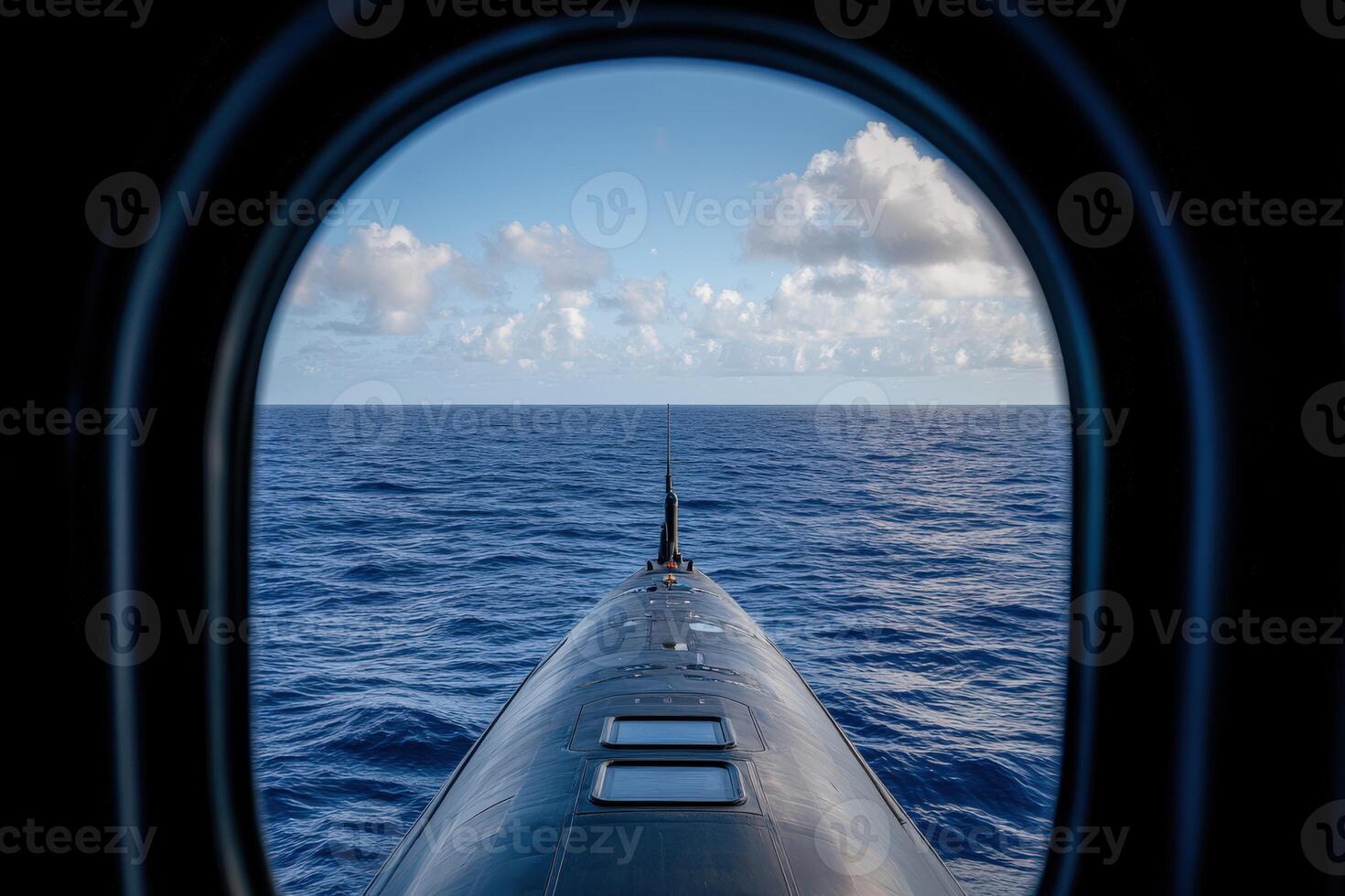 Submarine view over calm ocean waters under blue skies photo