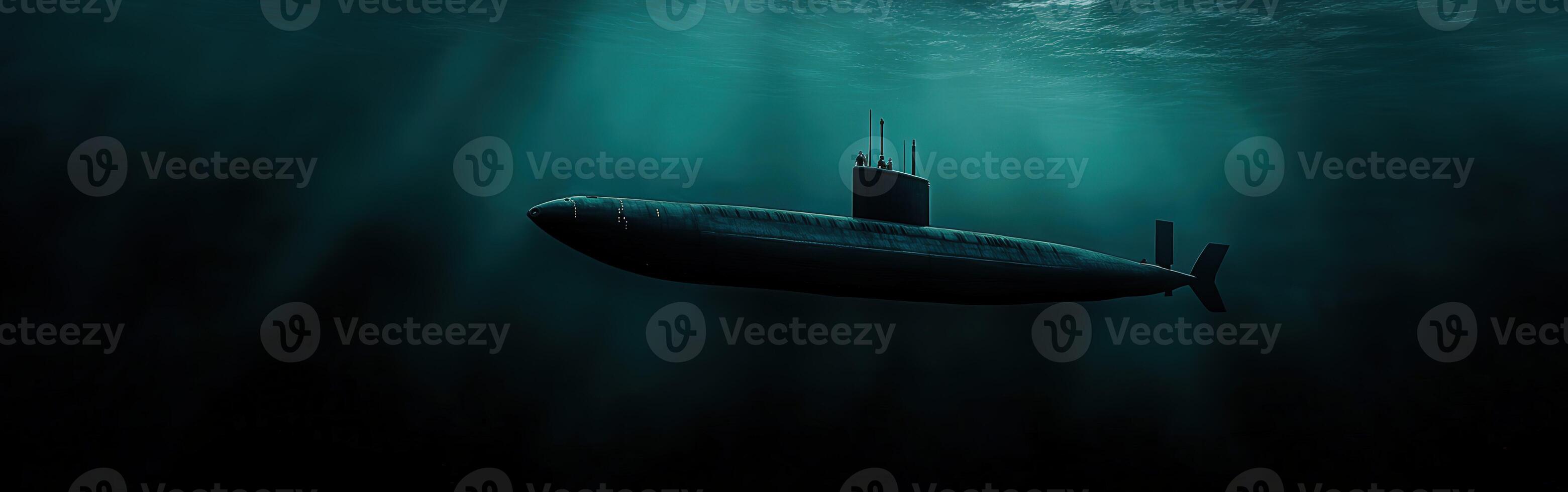 Submarine navigating through dark ocean waters photo