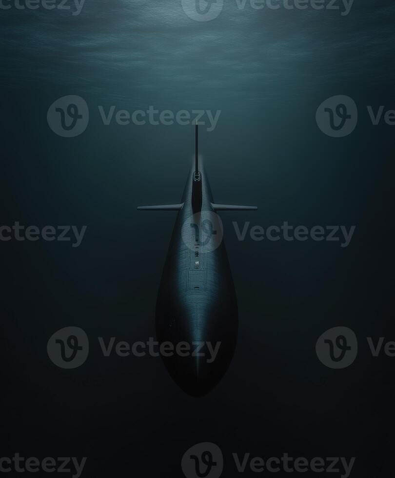 Submarine navigating through deep ocean waters silently photo