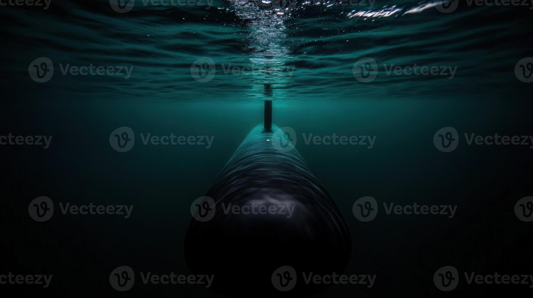 Submarine navigating underwater in deep ocean environment photo