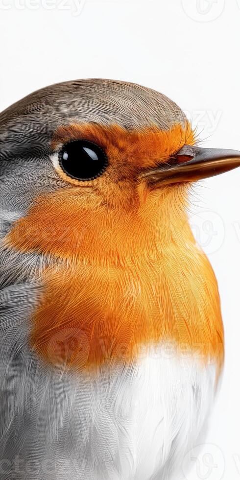 Robin perched and displaying its vibrant feathers in detail photo