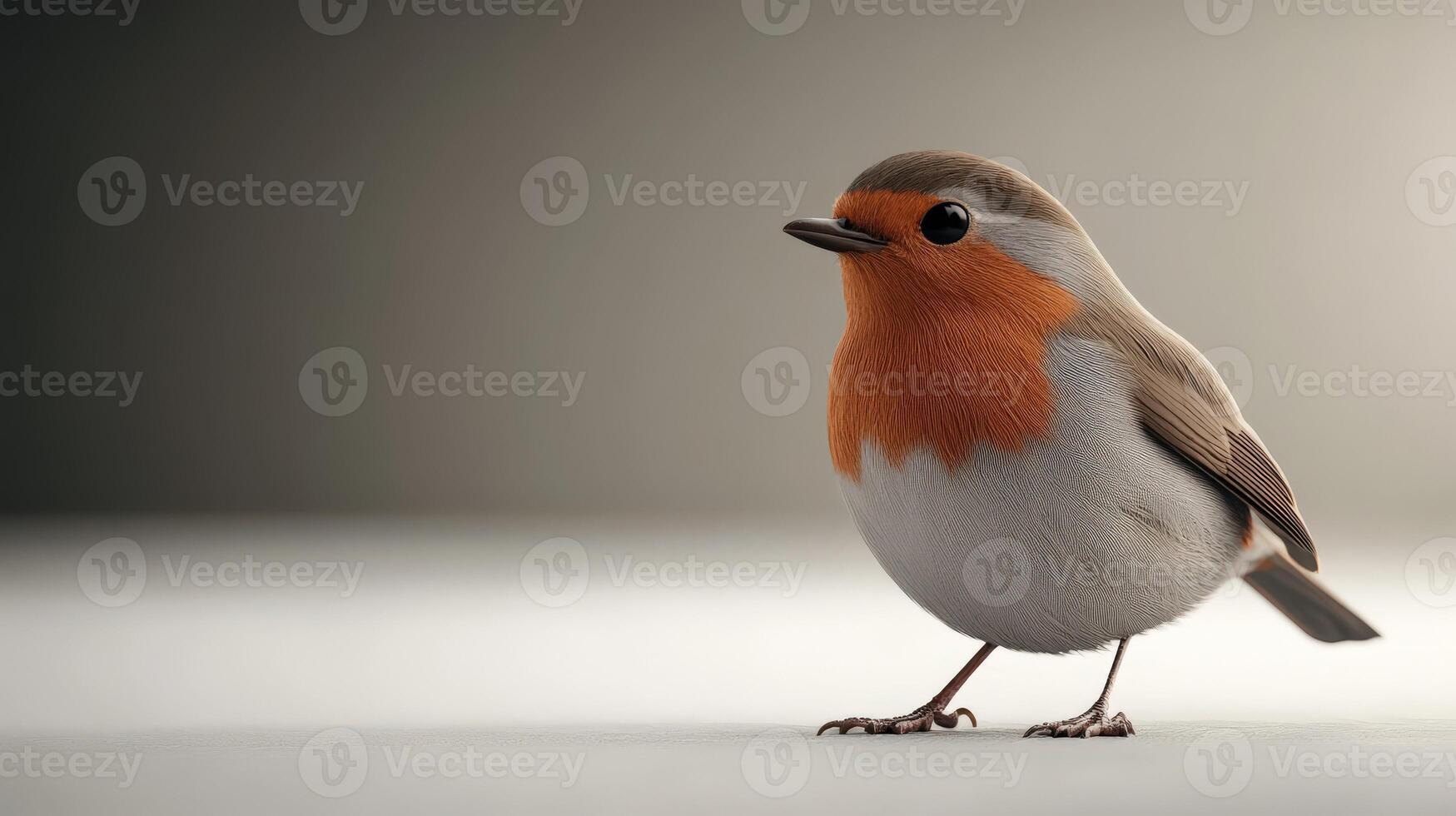 Robin perched on a surface with soft lighting photo