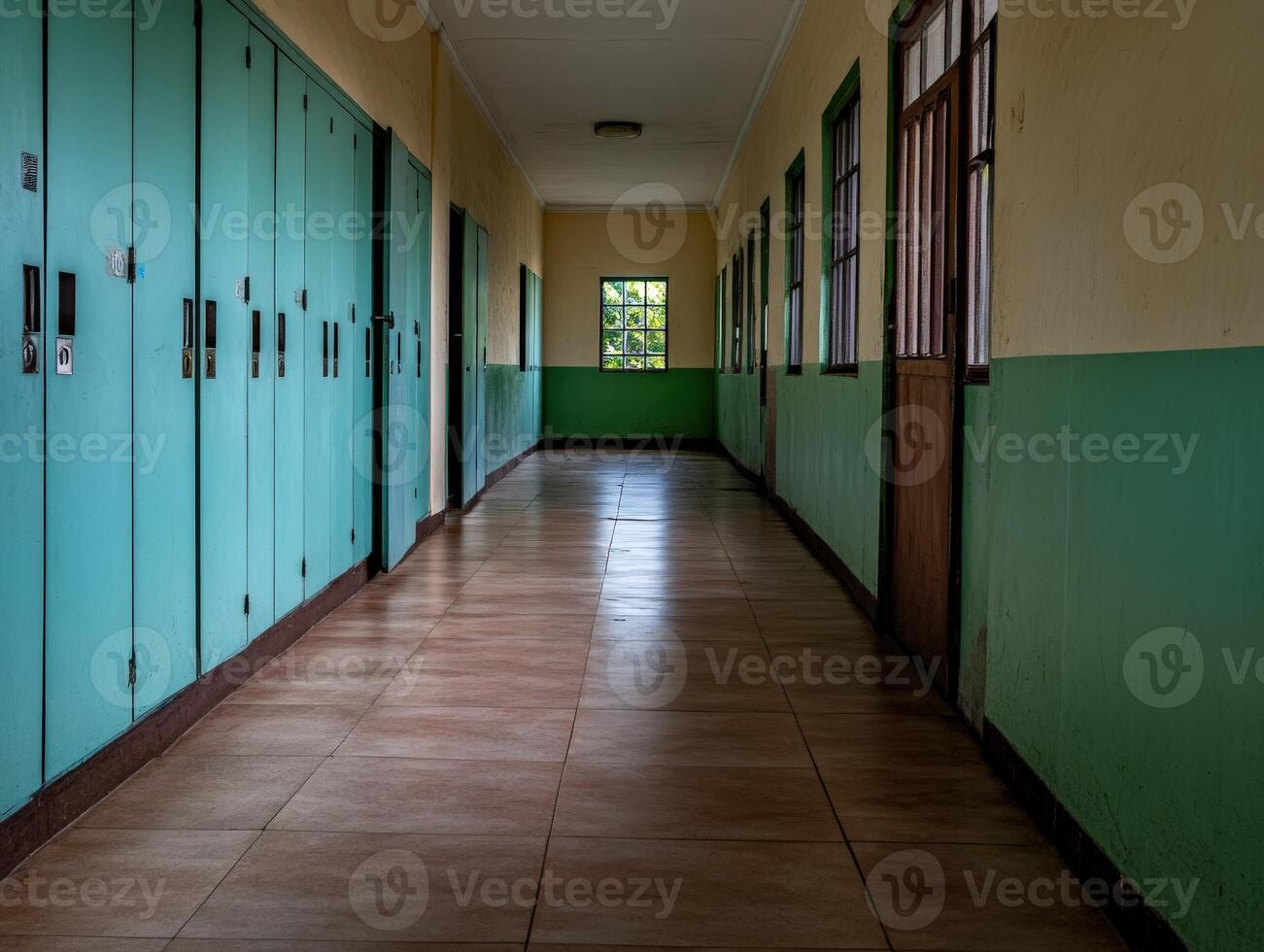 Hallway with lockers in a school building during daytime photo