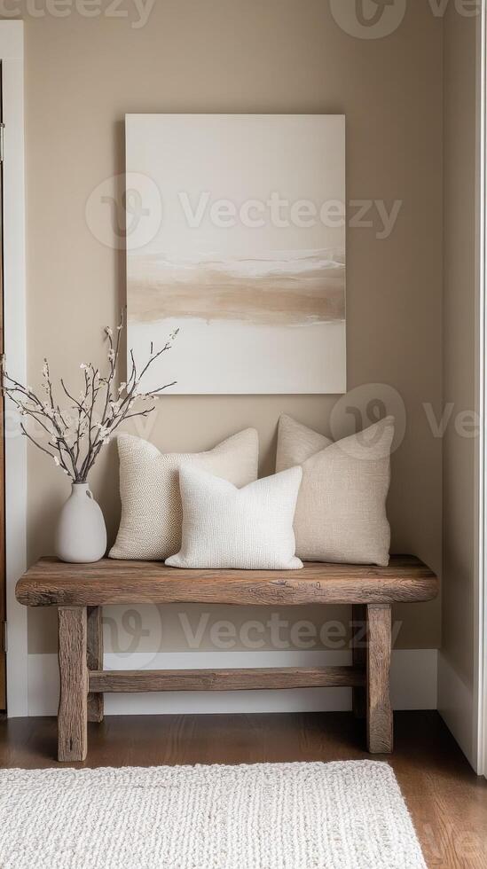 Cozy entryway with natural decor and neutral color palette photo