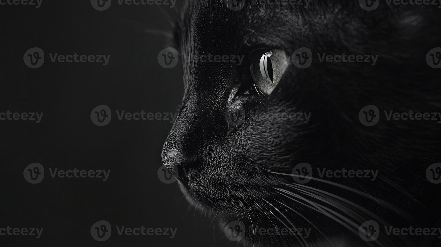 Black cat gazing thoughtfully in low light atmosphere photo