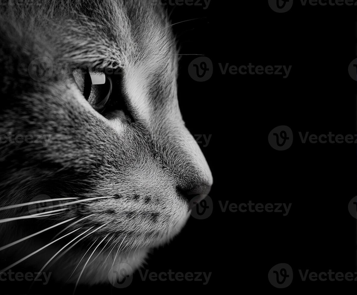 Cat gazing thoughtfully in soft black and white contrast photo