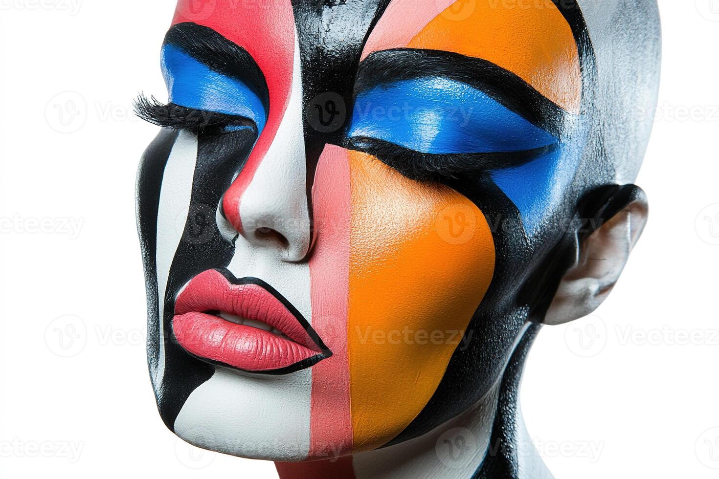 Dynamic Face Art with Creative Bold Colors and Unique Abstract Design photo