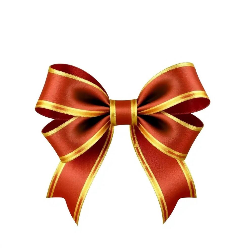 Red bow with gold ribbon isolated on white background photo