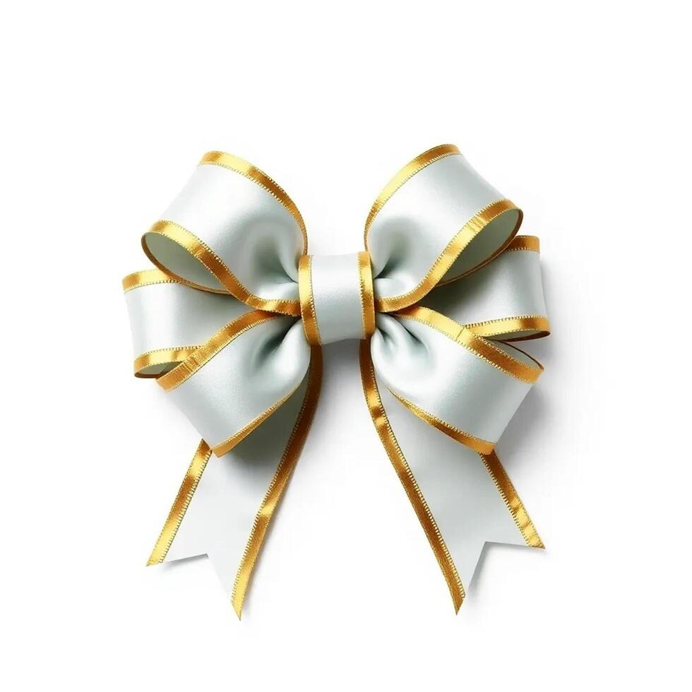 A white and gold bow with a ribbon on a white background photo
