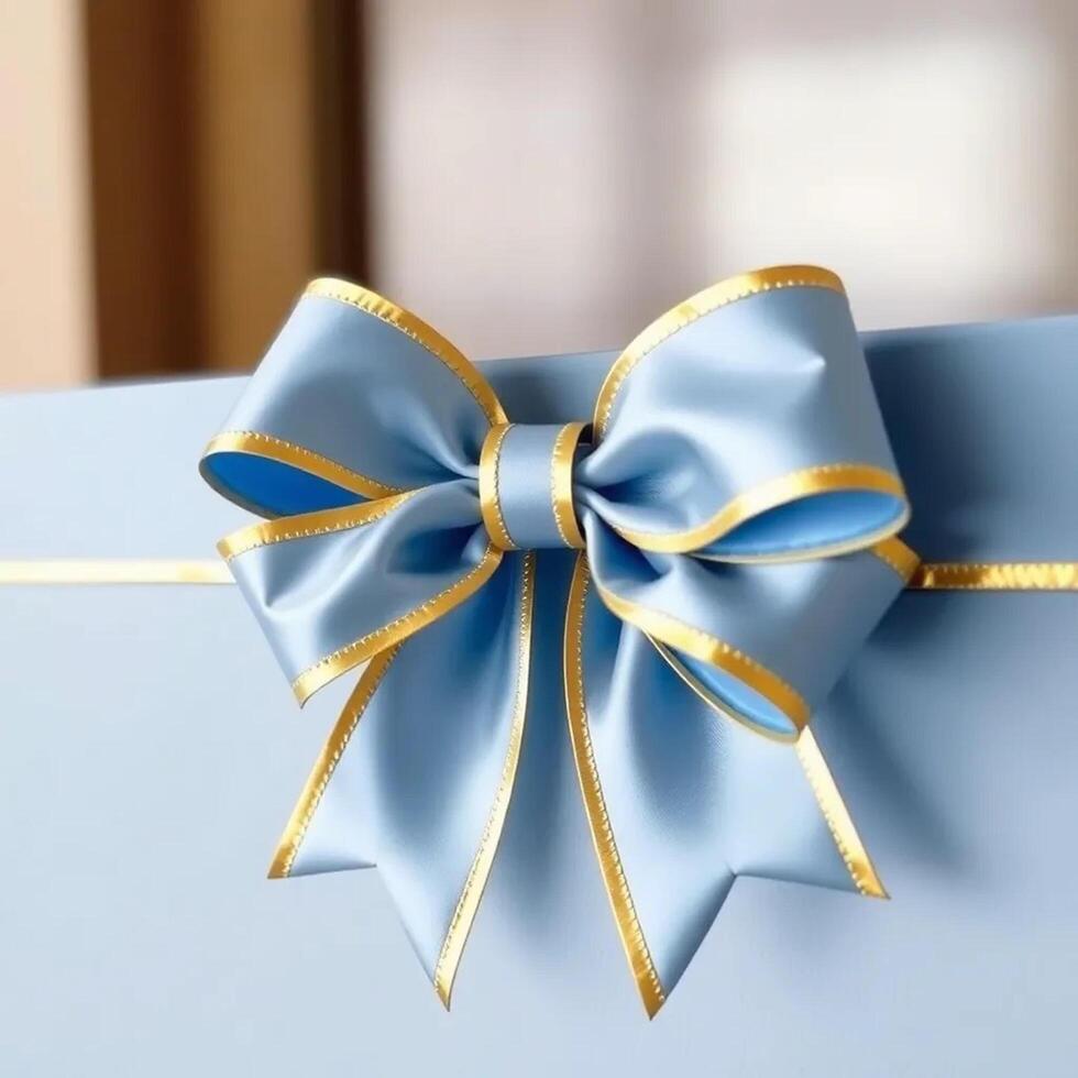 A Decorative Ribbon Bow With Gold Trim. photo