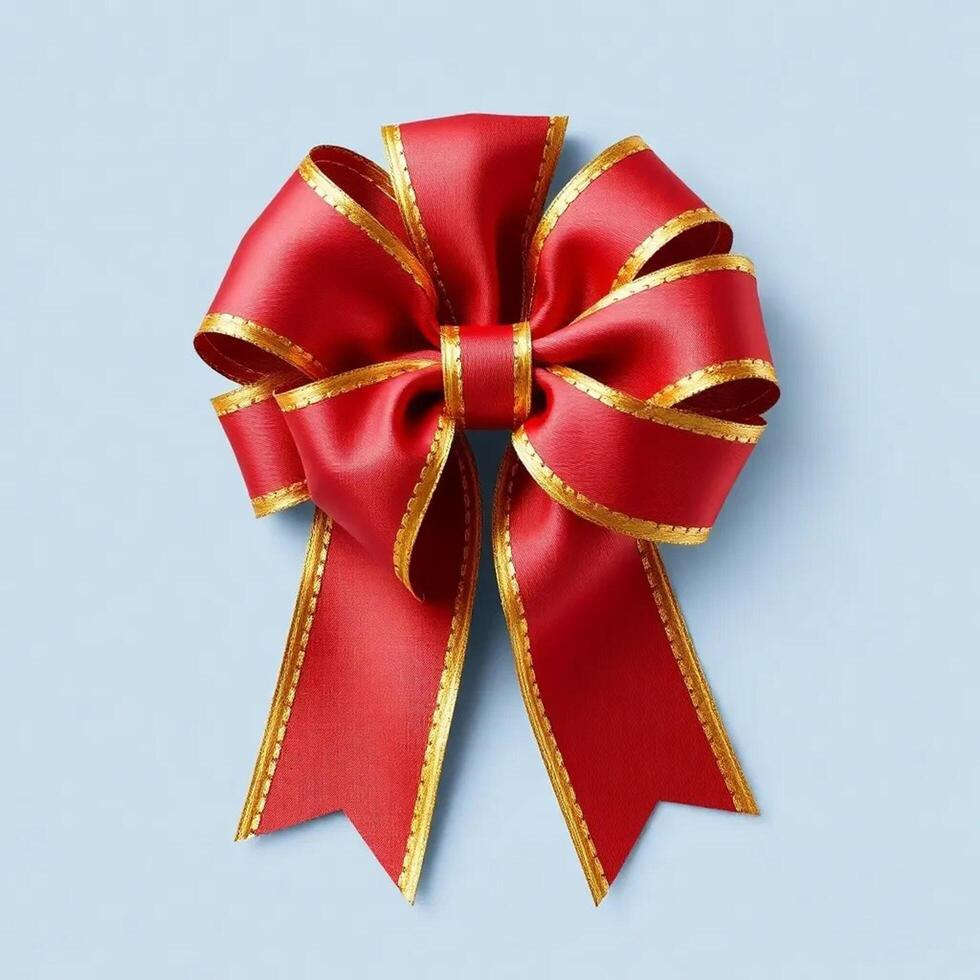 Red and gold bow on a blue background photo