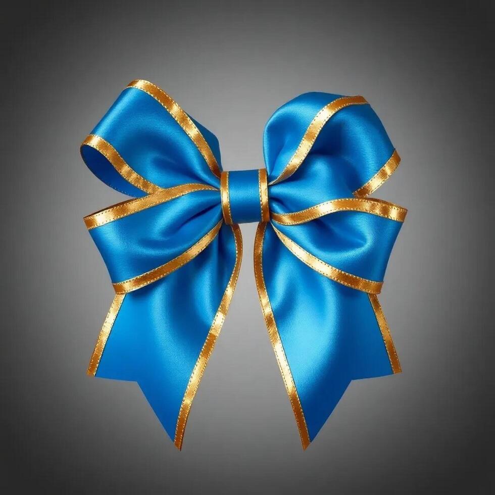 Blue and gold bow with ribbon on a black background photo