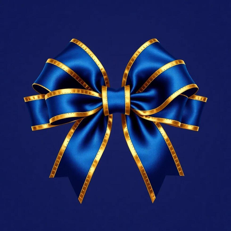 Blue and gold bow on a blue background photo