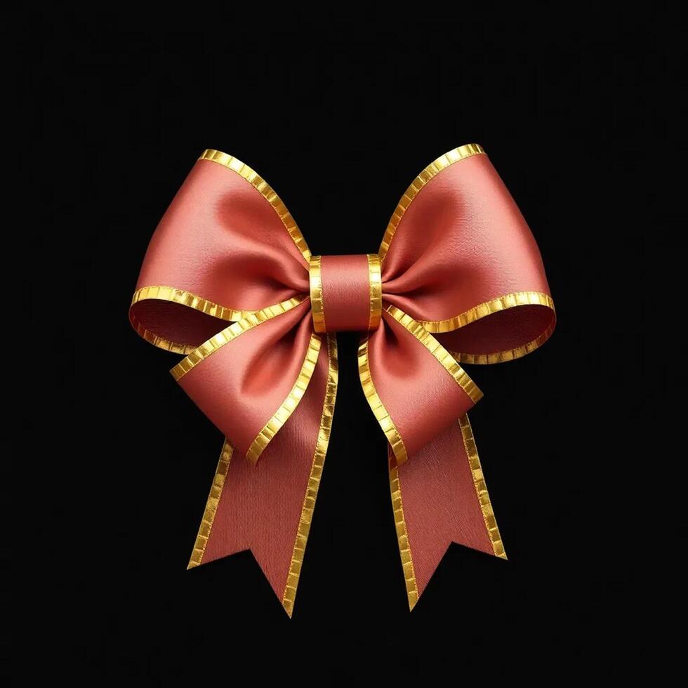 A red bow with gold trim on a black background photo