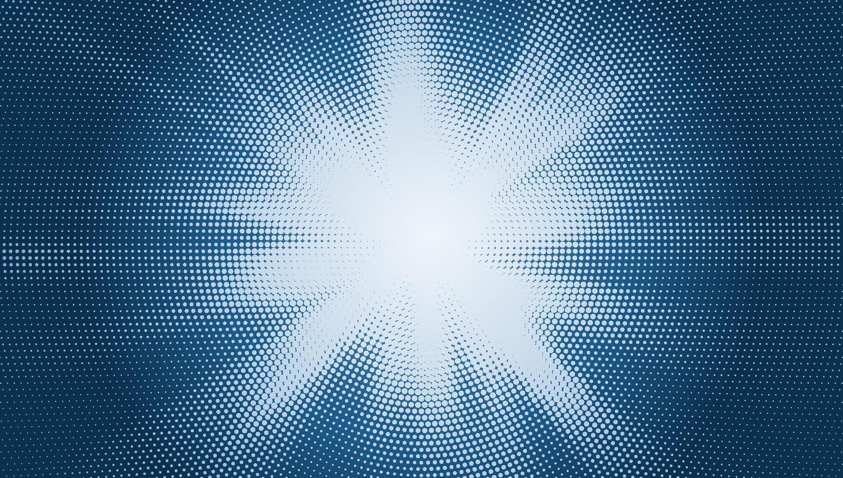 Halftone design with blue radial halftone rays. Vibrant sunburst effect on gradient background. Graphic art template for winter themes. vector