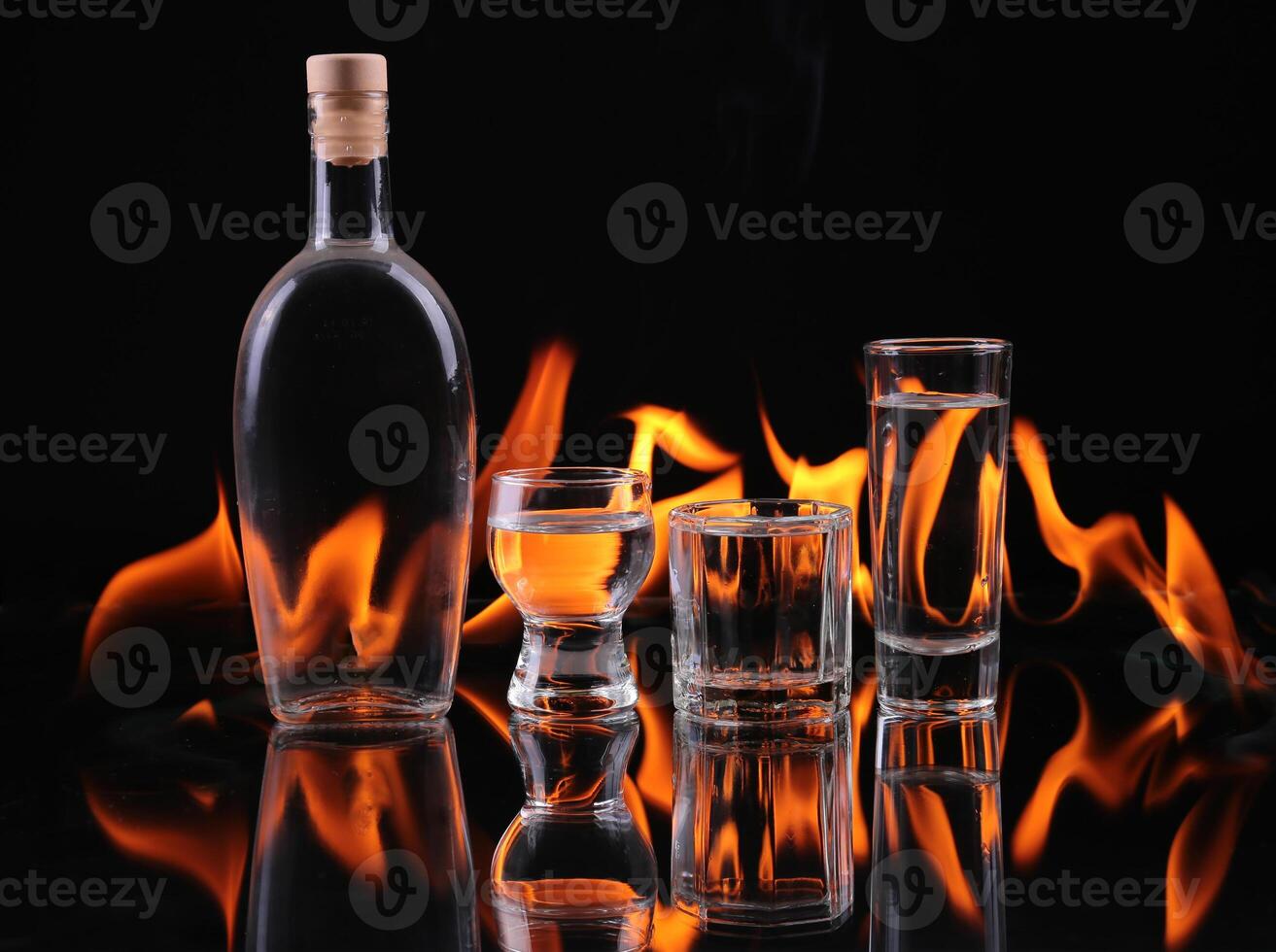 Stack of tequila on fire photo