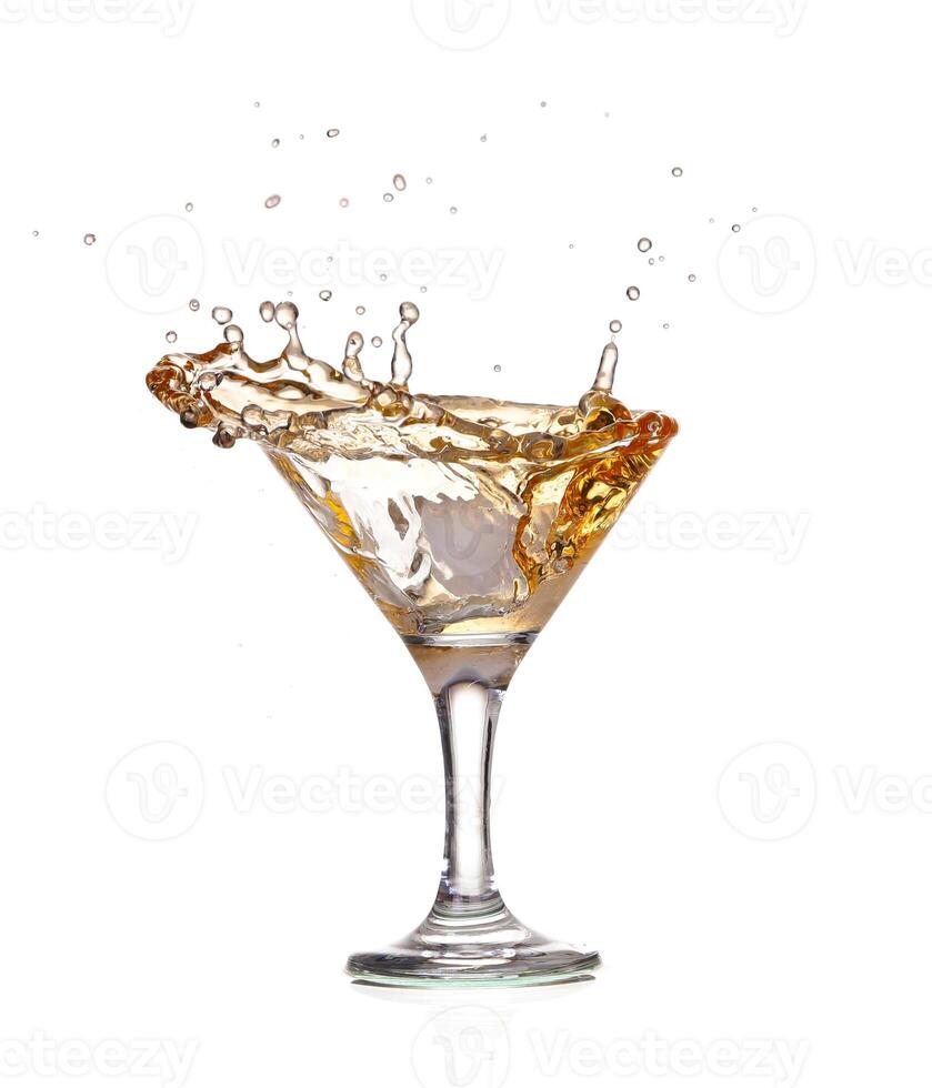 alcohol cocktail with splash of ice isolated on white photo