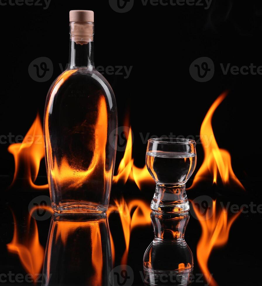 Stack of tequila on fire photo