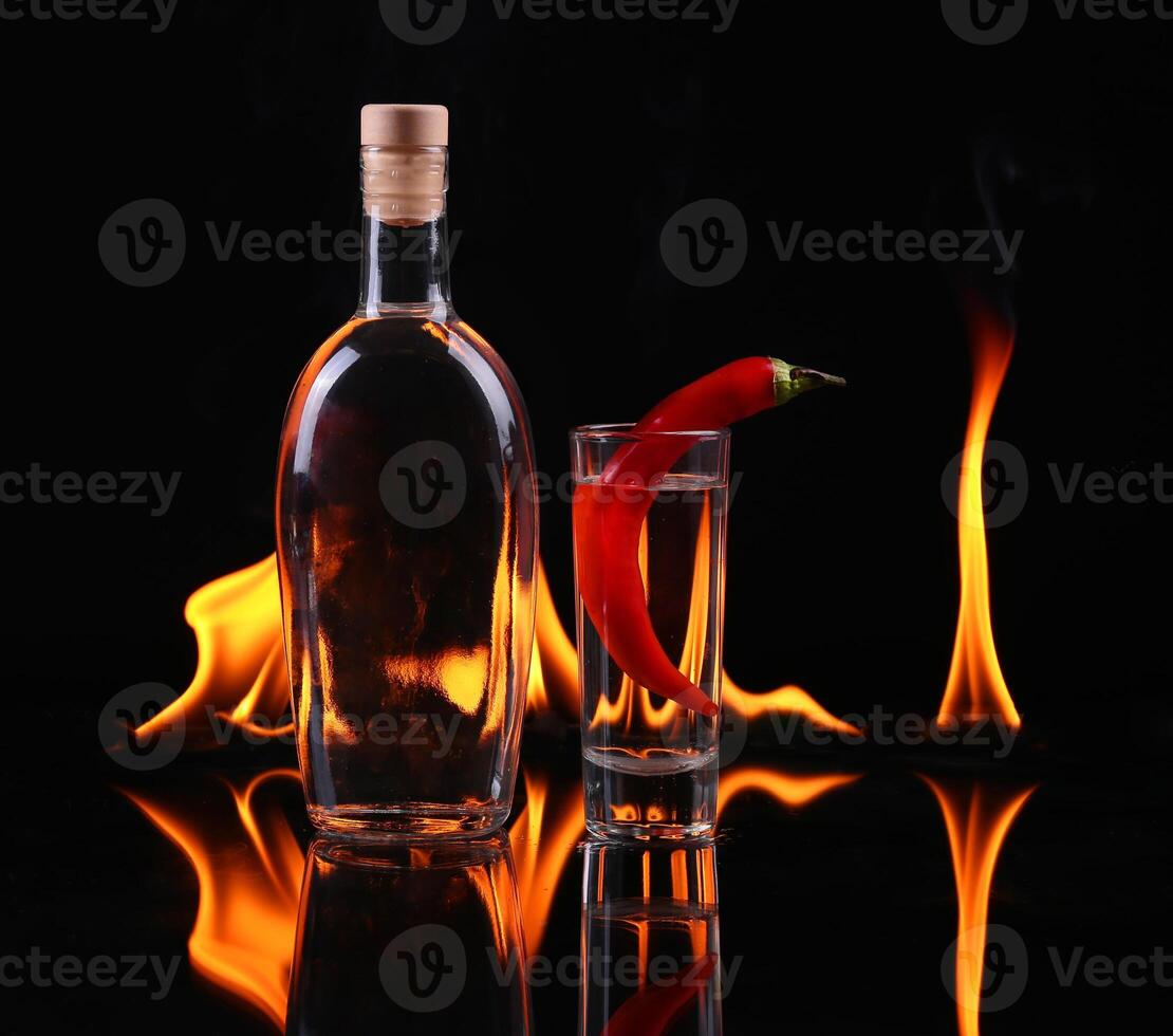 Stack of tequila on fire photo
