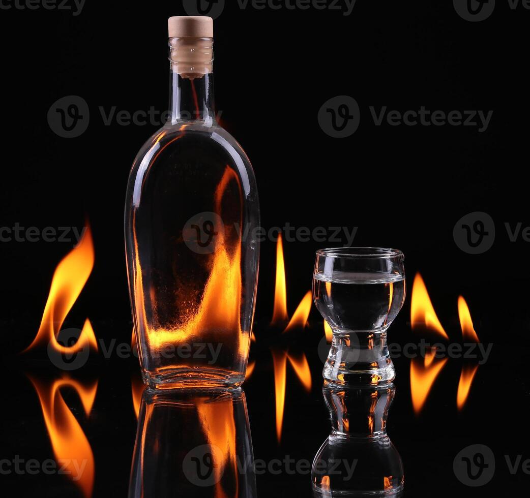 Stack of tequila on fire photo