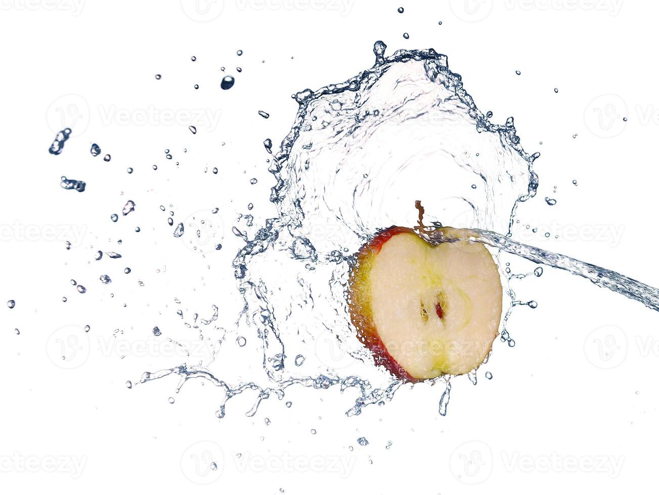 Apple in spray of water. Juicy apple with splash on white background photo