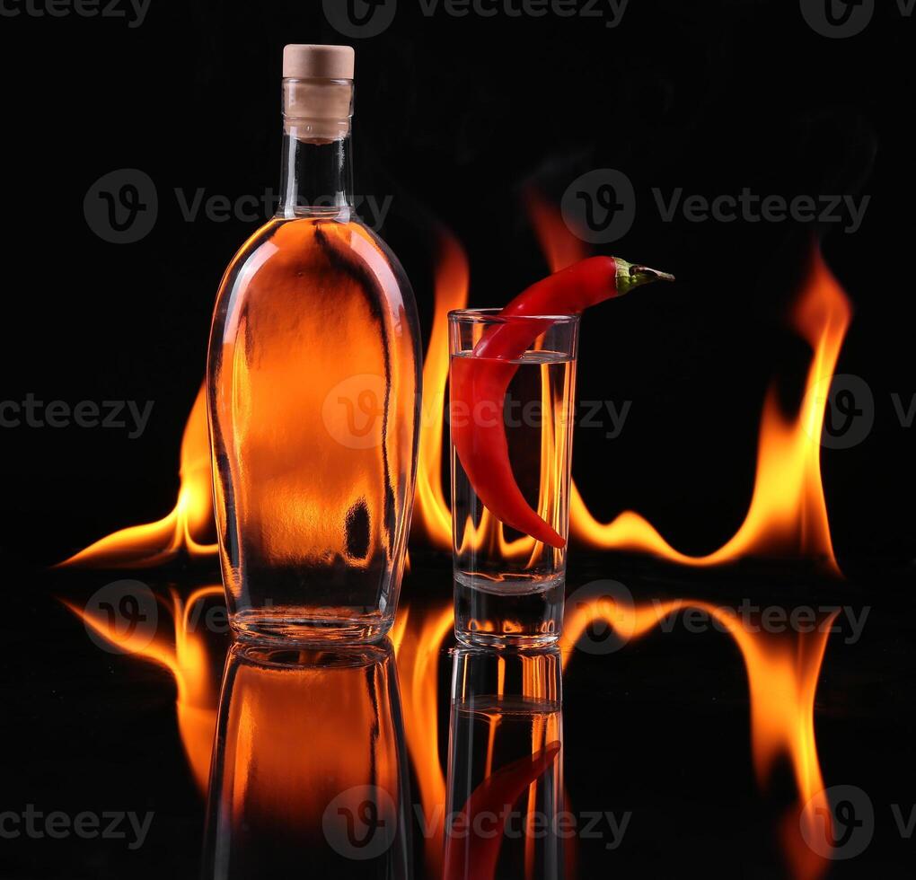 Stack of tequila on fire photo
