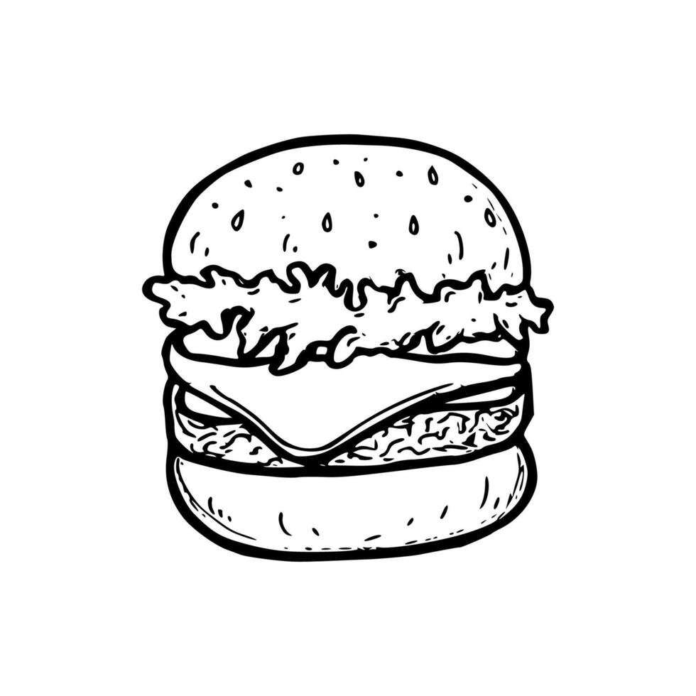 hand drawn burger uncolored vector