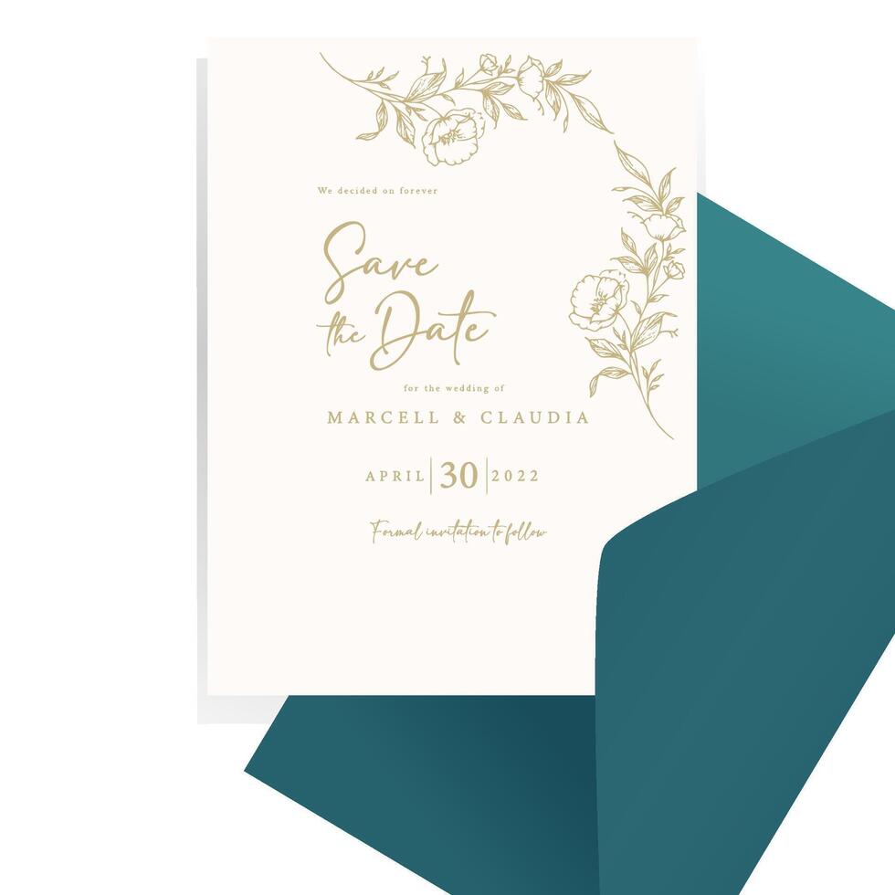 Wedding invitation card template with flower frame vector