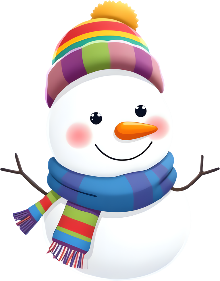 Cute Cartoon Snowman With Colorful Scarf And Hat png